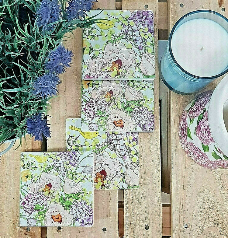 Spring Flowers ceramic Coaster set of 4 French Provincial