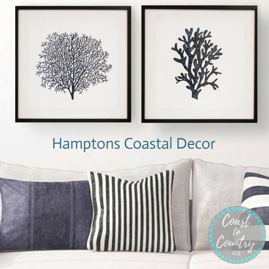 Hamptons Coral Framed Sea Fan #2 Wall Art Print 50x50cm Coastal Coral