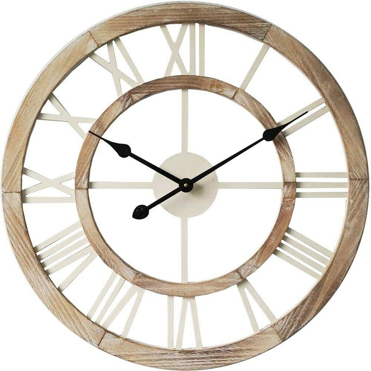 Hamptons Coastal Large Floating Wooden Wall Clock 60cm French Country Scandi