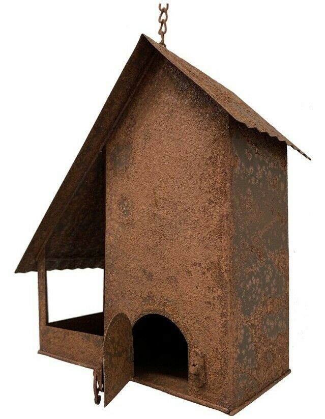 Rustic Garden Art Birdhouse/covered Feeder