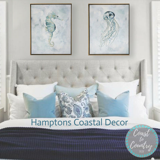 Hamptons Style Jellyfish Framed Canvas Print Wall Art Coastal Decor 40x50cm