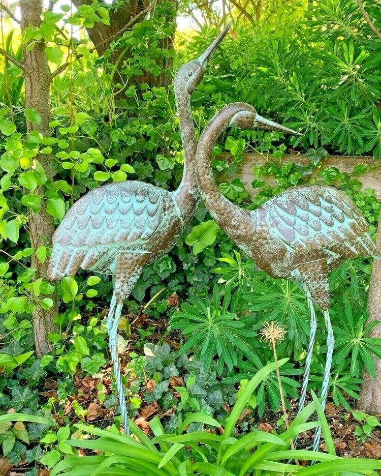 Metal Cranes Set 2 Rusty Garden Art Feature