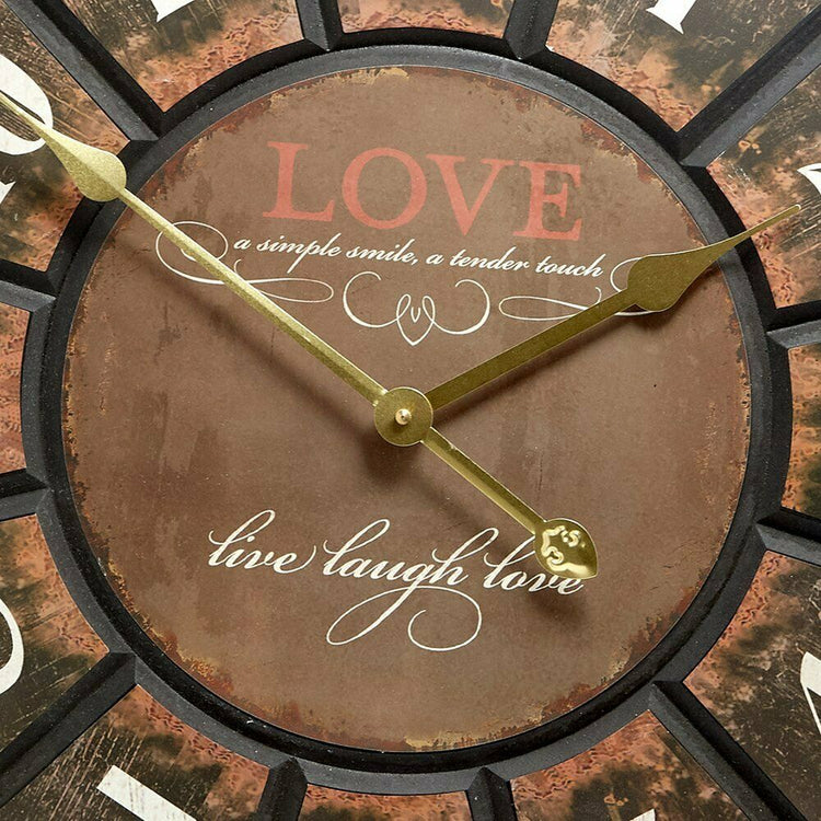 New French Wall Clock 60cm Black Love Provincial Country Distressed Rustic Chic