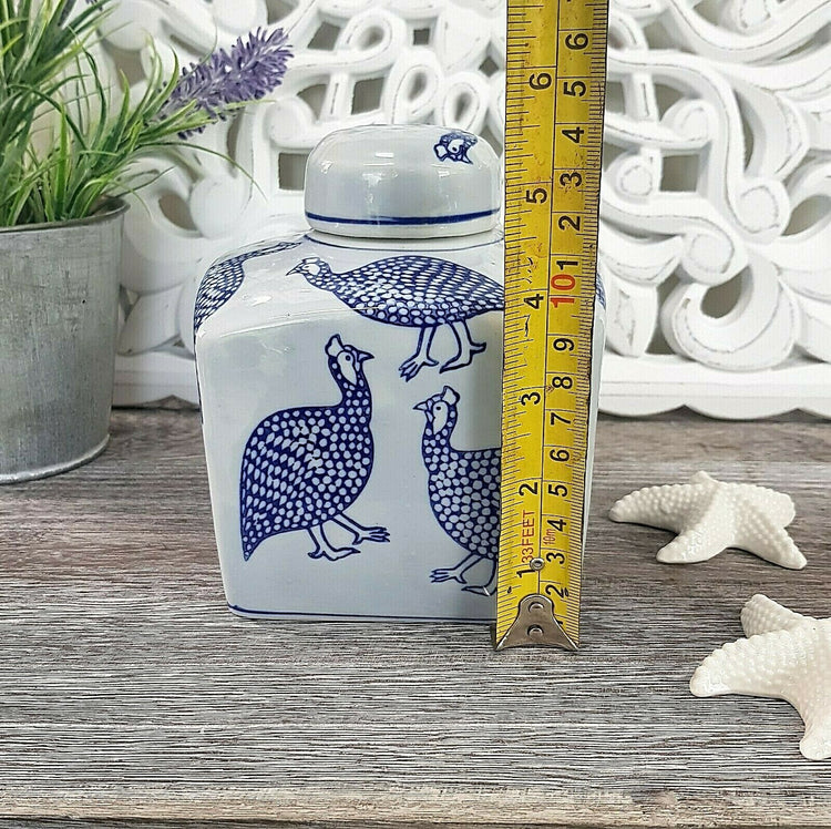 Hamptons Blue White Jar Sml Square - Guinea Fowl