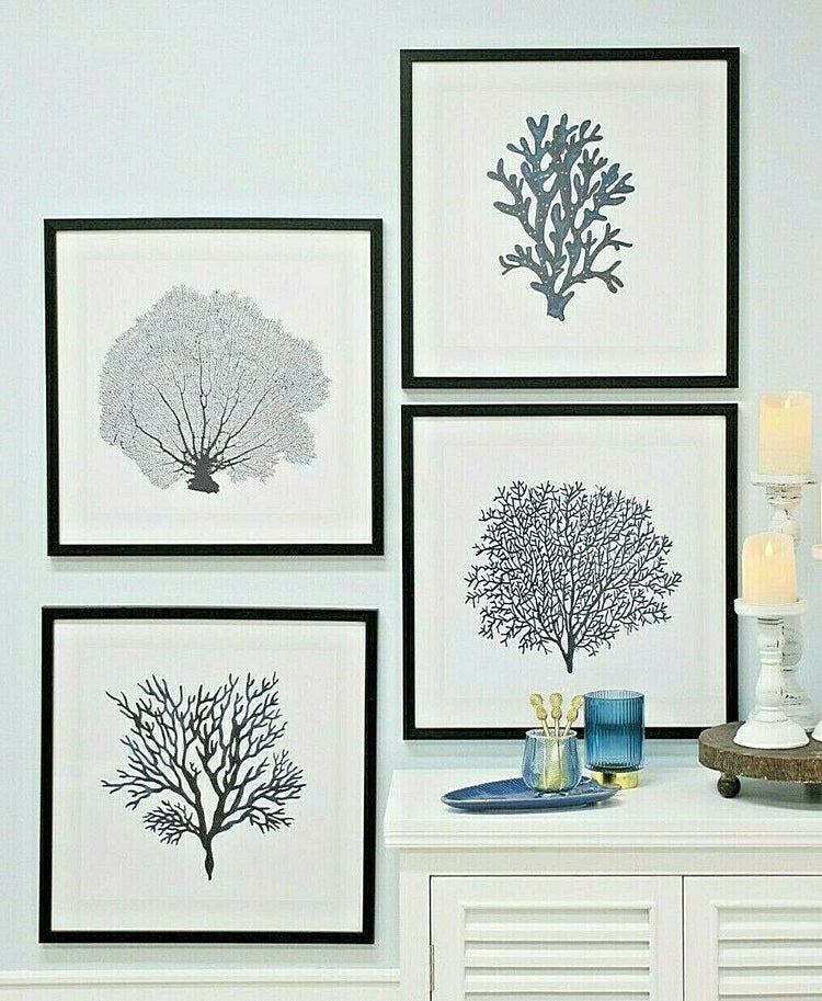 Hamptons Coral Framed Sea Fan #2 Wall Art Print 50x50cm Coastal Coral