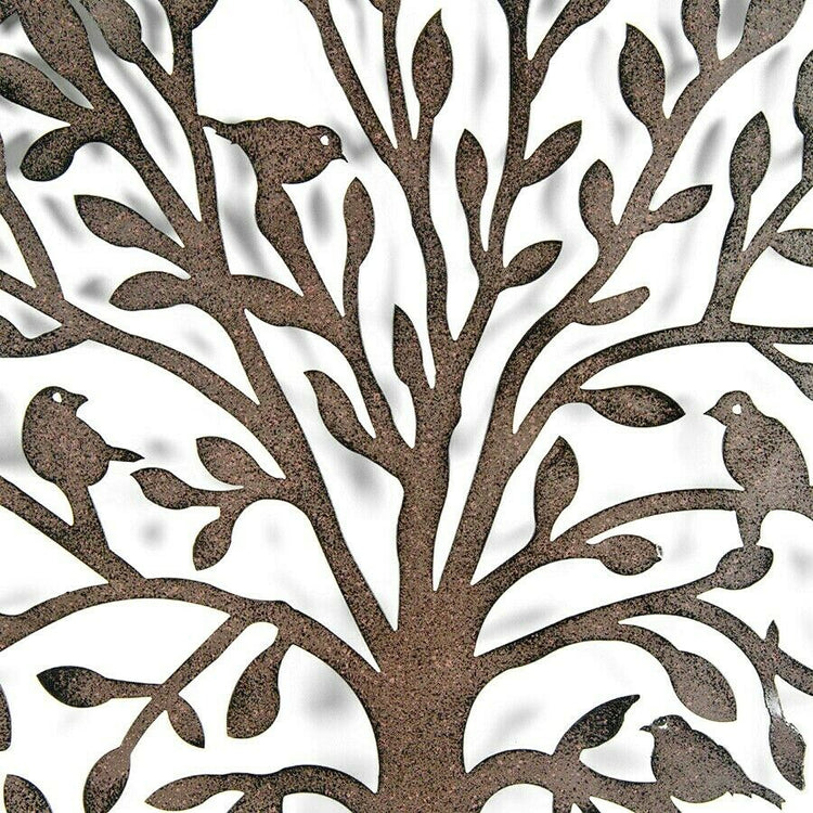 French Rustic 60cm Tree of Life & Birds Round Metal Wall Garden Art Sculpture