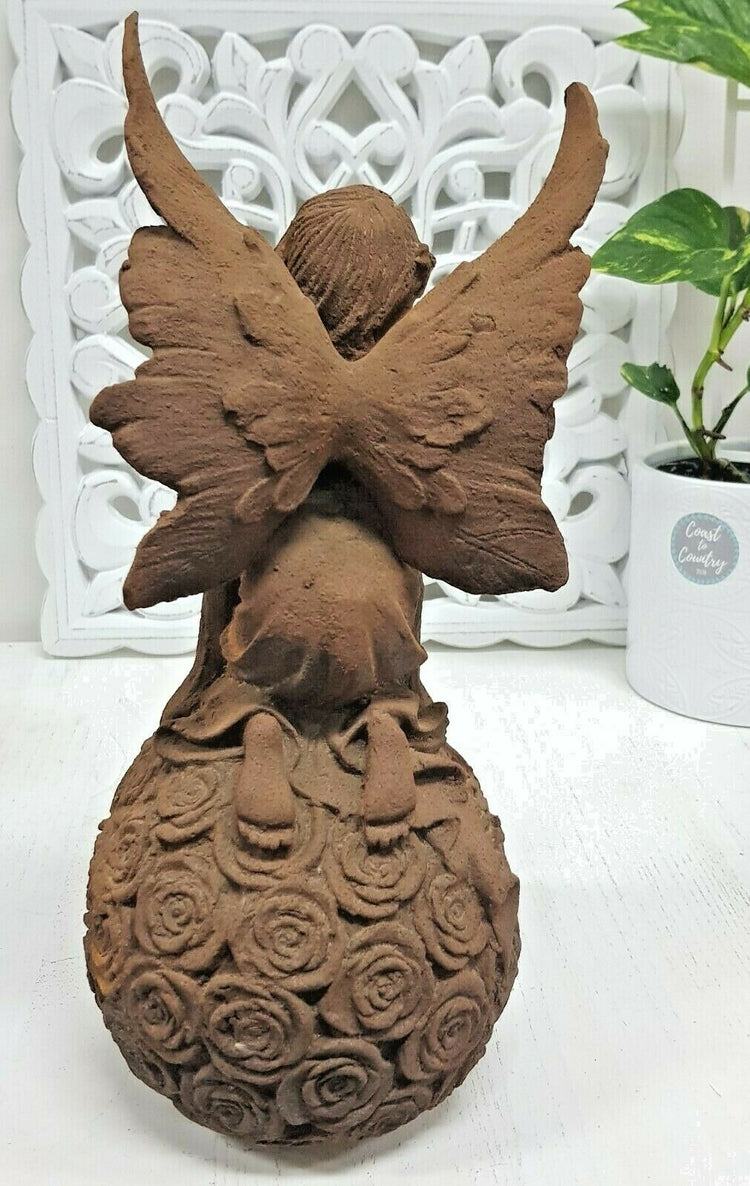 Fairy on Flower Ball Cast Iron Statue Garden Art Ornament French Sculpture 31cm