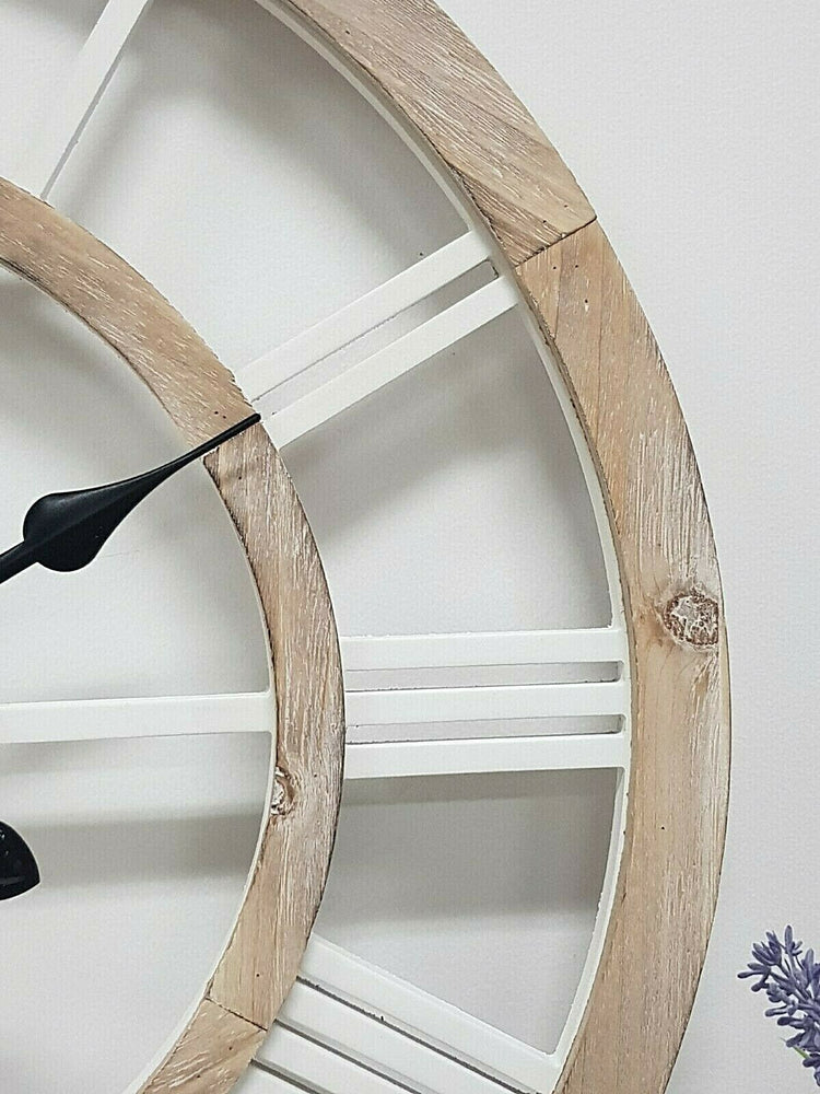 Hamptons Coastal Large Floating Wooden Wall Clock 60cm French Country Scandi