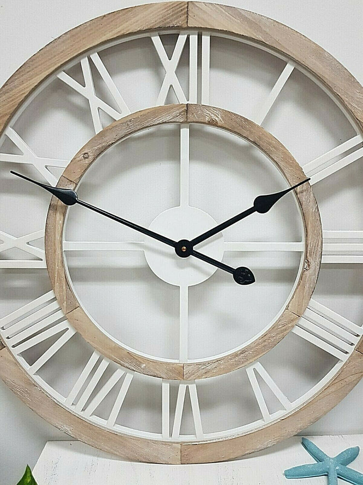 Hamptons Coastal Large Floating Wooden Wall Clock 60cm French Country Scandi