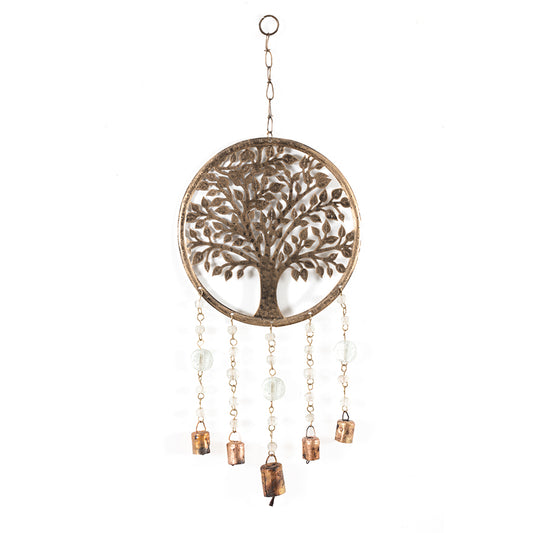 Tree Of Life Metal Wind Chime Hanging Wall Art Beads & Bells 60cm