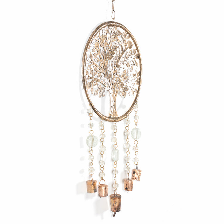 Tree Of Life Metal Wind Chime Hanging Wall Art Beads & Bells 60cm