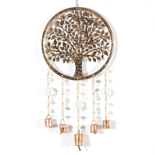 Tree Of Life Metal Wind Chime Hanging Wall Art Beads & Bells 60cm