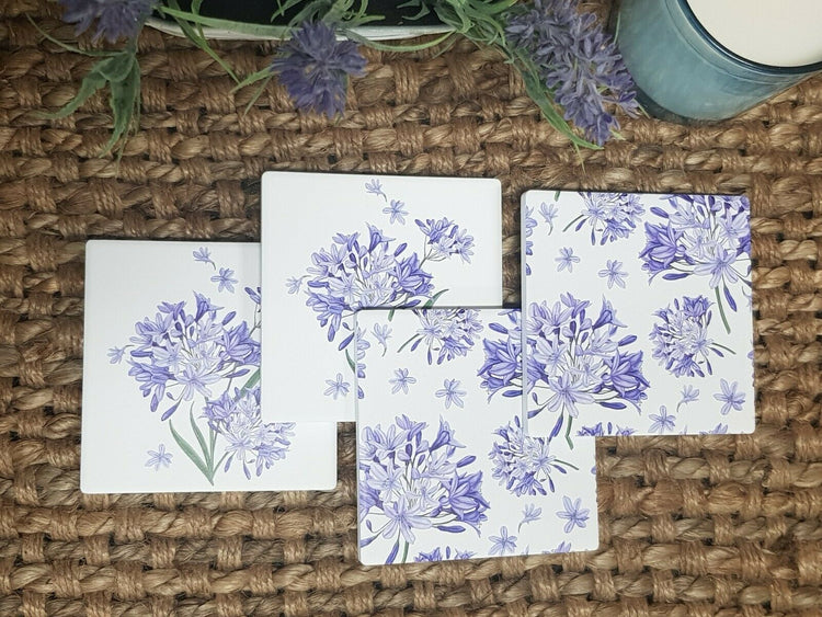 Agapanthus ceramic Coaster set 4 Floral Hamptons French Provincial Farm Country Decor