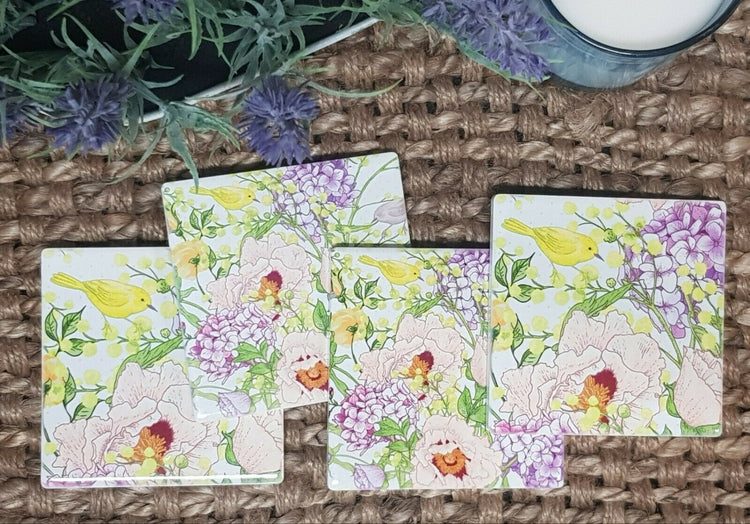 Spring Flowers ceramic Coaster set of 4 French Provincial