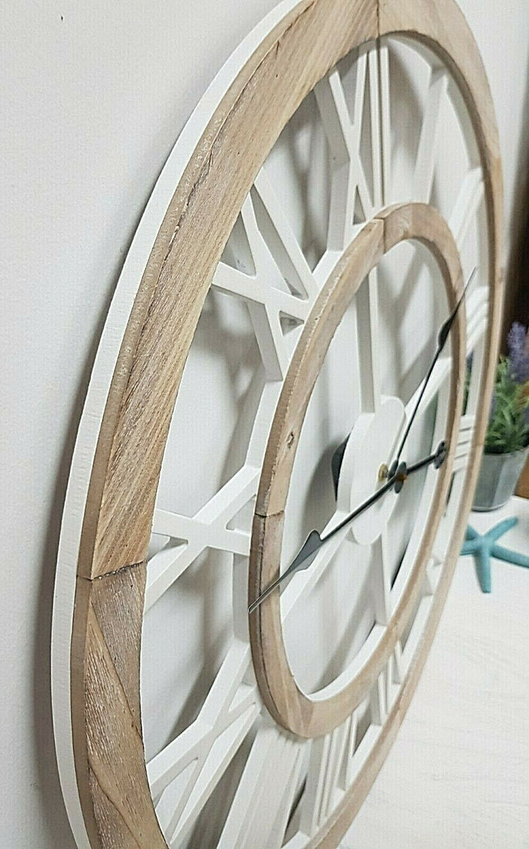 Hamptons Coastal Large Floating Wooden Wall Clock 60cm French Country Scandi