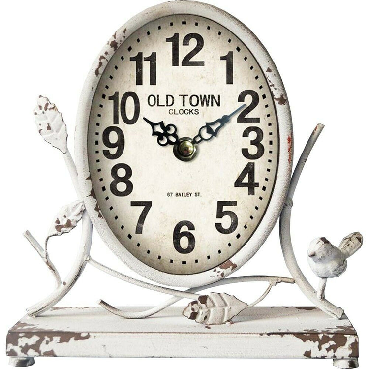 New Rustic Table Clock Mantle French Country Shabby Chic Antique White 22cm