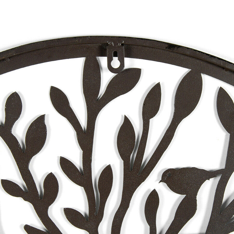 French Rustic 60cm Tree of Life & Birds Round Metal Wall Garden Art Sculpture