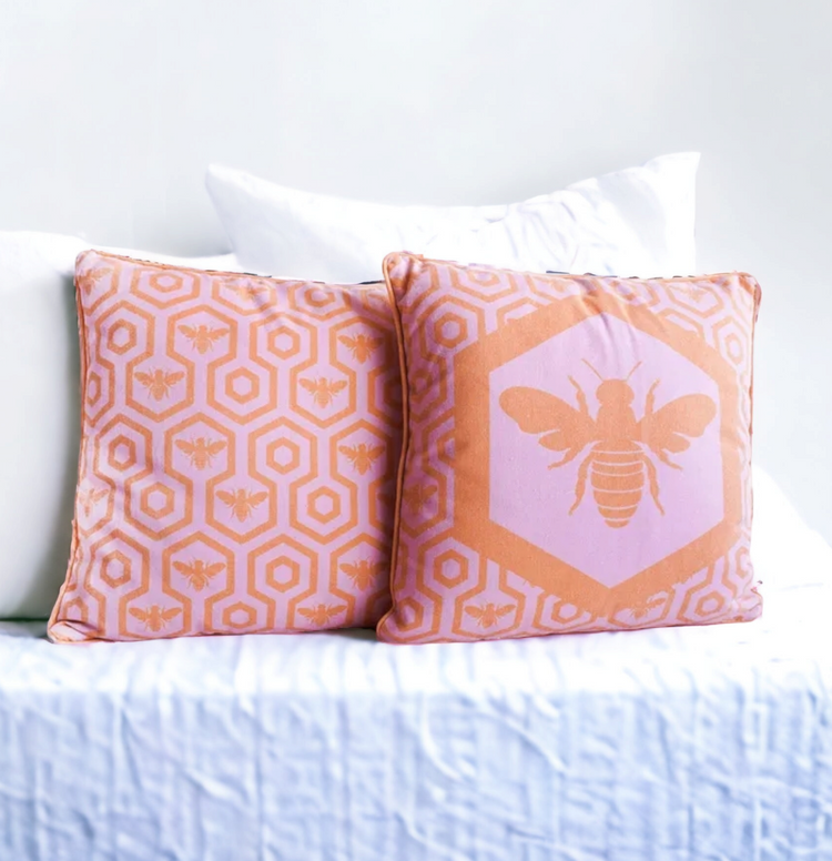 French Queen Bee Accent Cushion 45cm + Insert. Blue or Pink