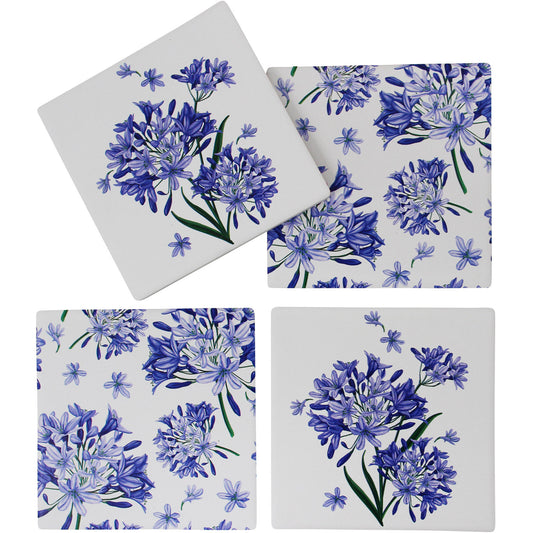 Agapanthus ceramic Coaster set 4 Floral Hamptons French Provincial Farm Country Decor