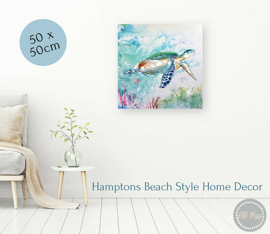 Beach Sea Turtle Canvas Wall Art Hand Painting 50x50cm