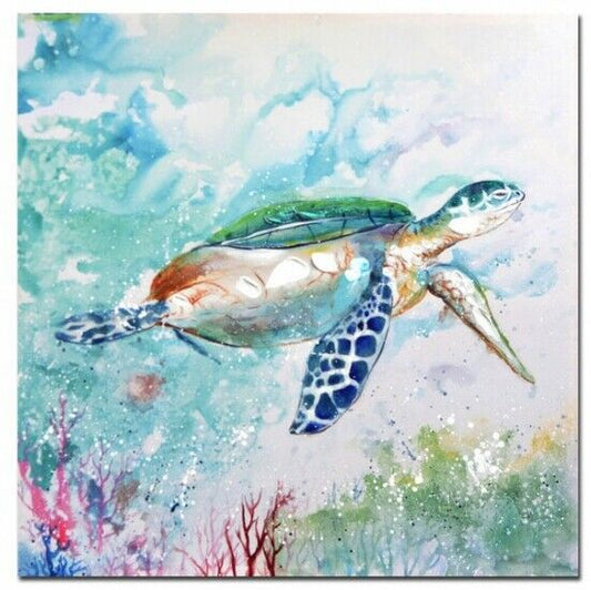 Beach Sea Turtle Canvas Wall Art Hand Painting 50x50cm